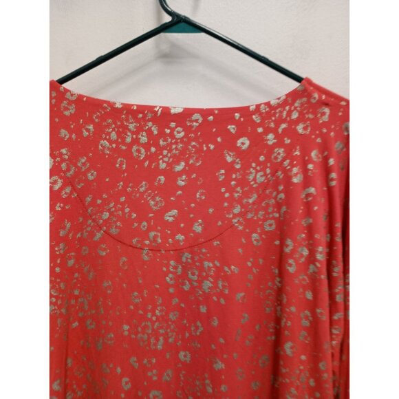 Chicos Womens BOHO Tunic Top XL Coral Metallic Animal Print Relaxed Long Sleeve - Picture 11 of 11